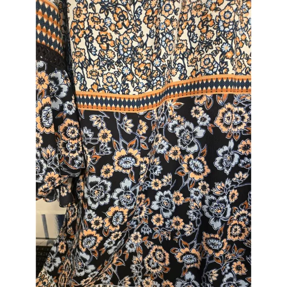 Women's WESTPORT 1962 Long Sleeve Dress 2X Black Orange Floral - Picture 3 of 11